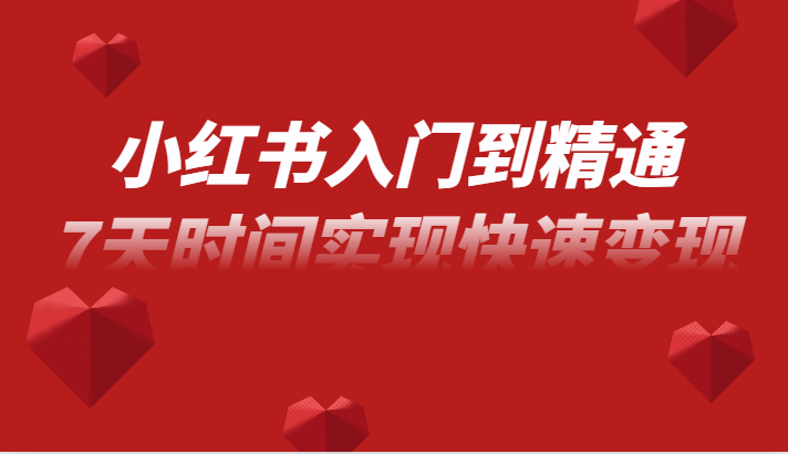 小红书入门到精通课，无货源电商实操运营，7天时间实现快速变现网赚项目-副业赚钱-互联网创业-资源整合八方网创