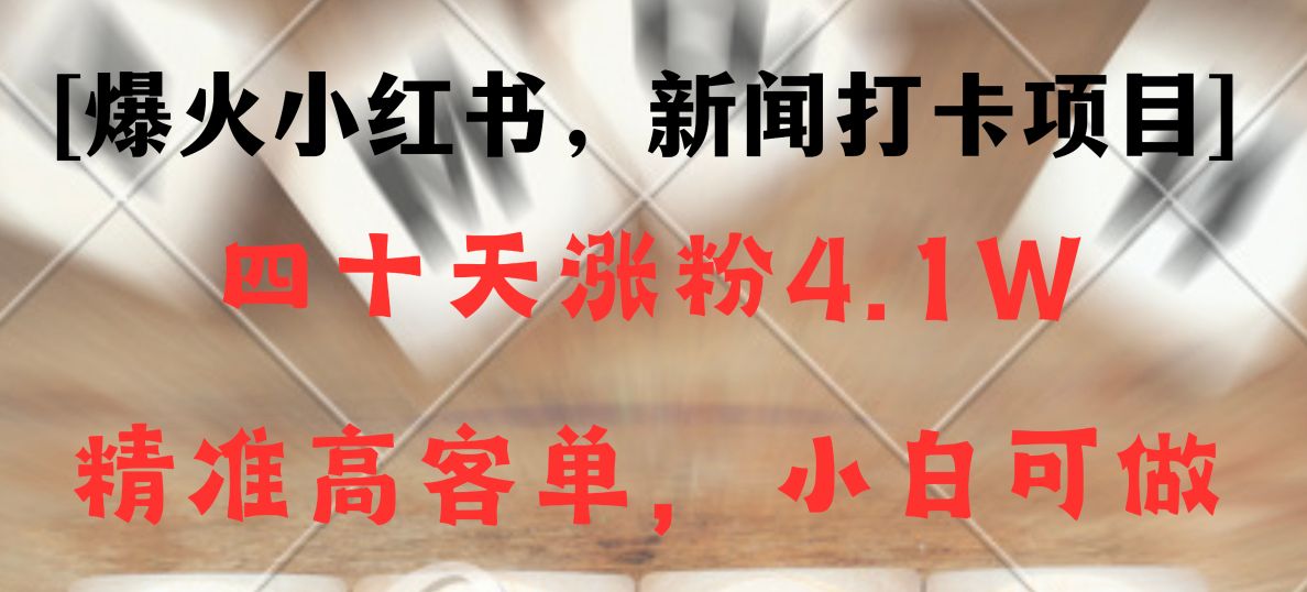 新闻打卡项目，小红书40天涨粉4.1w，高客单精准粉，变现能力超强网赚项目-副业赚钱-互联网创业-资源整合八方网创