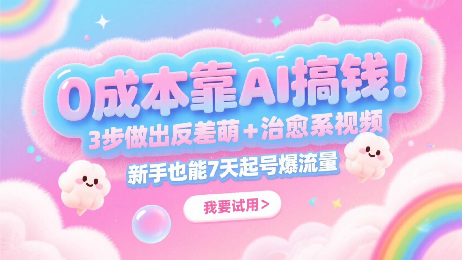 0成本靠AI搞钱！3步做出反差萌+治愈系视频，新手也能7天起号爆流量，月入5位数网赚项目-副业赚钱-互联网创业-资源整合八方网创
