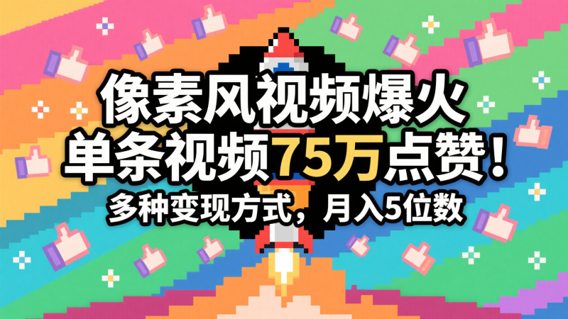 3分钟生成最近爆火的像素风视频,单条点赞75万,谁发谁火系列,多种变现方式,月入…网赚项目-副业赚钱-互联网创业-资源整合八方网创