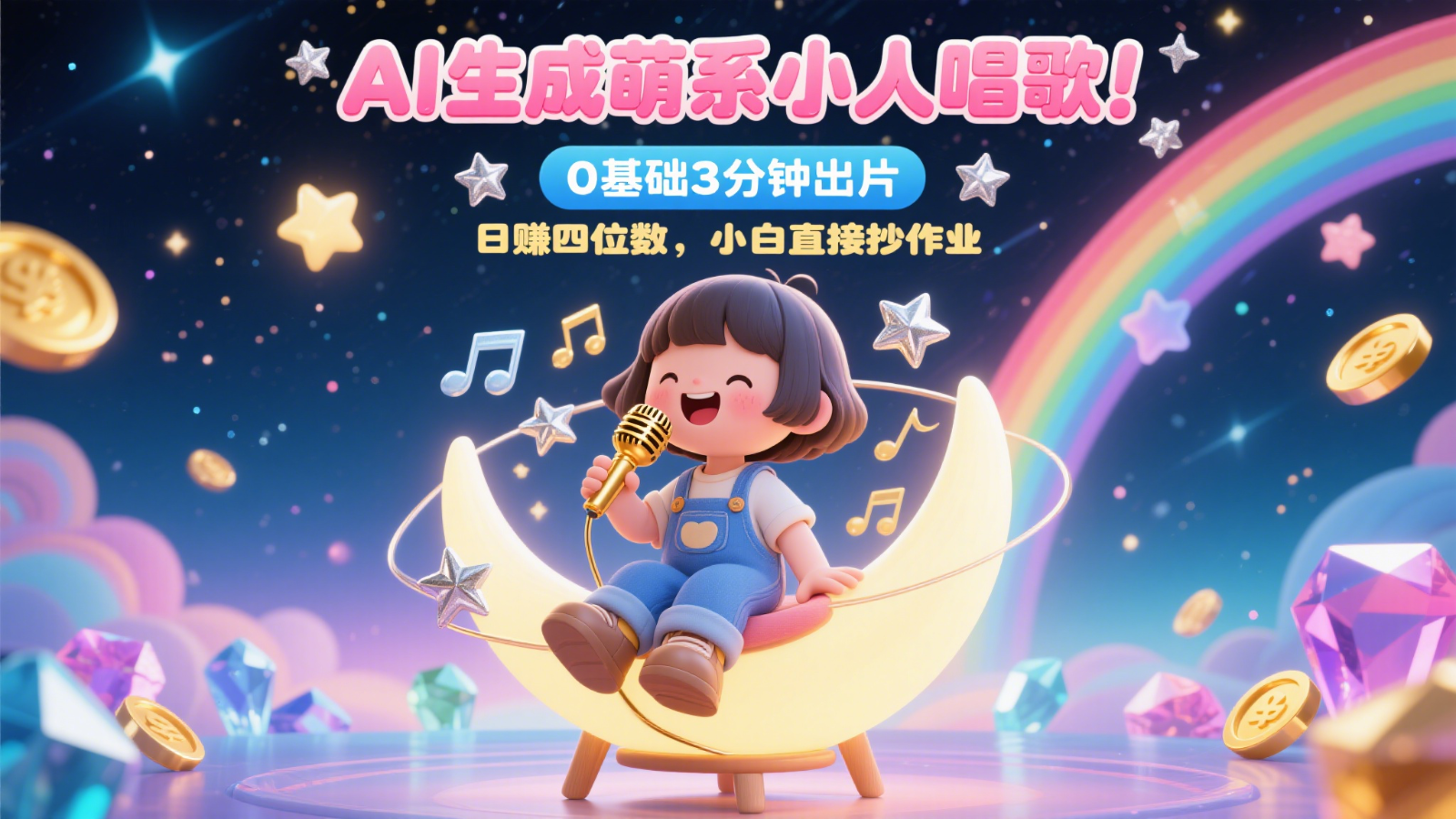 AI生成萌系小人唱歌！0基础3分钟出片，28个作品涨粉9万，日赚四位数，小白直接抄作业网赚项目-副业赚钱-互联网创业-资源整合八方网创