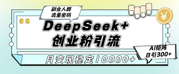DeepSeek+创业粉精准引流，全新分享课4.0玩法，AI矩阵日引300+，多种变现方式，稳定月入1W网赚项目-副业赚钱-互联网创业-资源整合八方网创