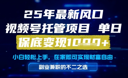 25年最新风口，视频号托管项目，单日保底变现1k+，手把手教学网赚项目-副业赚钱-互联网创业-资源整合八方网创