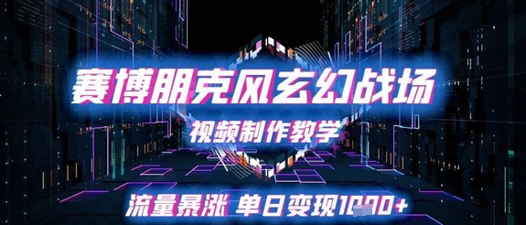 赛博朋克风玄幻战场视频制作教学，流量暴涨单日变现1k+网赚项目-副业赚钱-互联网创业-资源整合八方网创