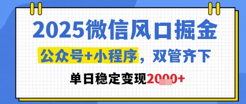2025微信风口掘金，公众号+小程序双管齐下，单日稳定变现1k+网赚项目-副业赚钱-互联网创业-资源整合八方网创
