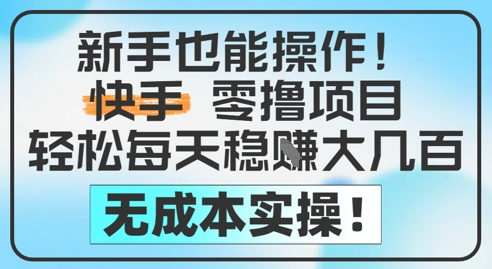 新手也能操作，快手零撸挣米，轻松每天挣2-5张，完全无成本网赚项目-副业赚钱-互联网创业-资源整合八方网创