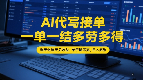 AI代写接单，一单一结多劳多得，当天做当天见收益，单子接不完，日入多张【全网最全实操课程】网赚项目-副业赚钱-互联网创业-资源整合八方网创