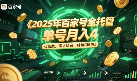 2025年百家号全托管，单号月入4-5位数，懒人福音，纯挂G玩法网赚项目-副业赚钱-互联网创业-资源整合八方网创