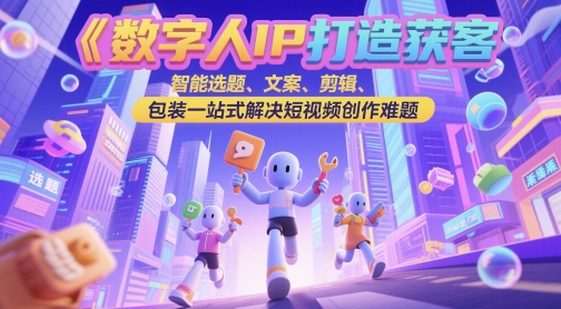 数字人IP打造获客变现实操课，智能选题、文案、剪辑、包装一站式解决短视频创作难题网赚项目-副业赚钱-互联网创业-资源整合八方网创